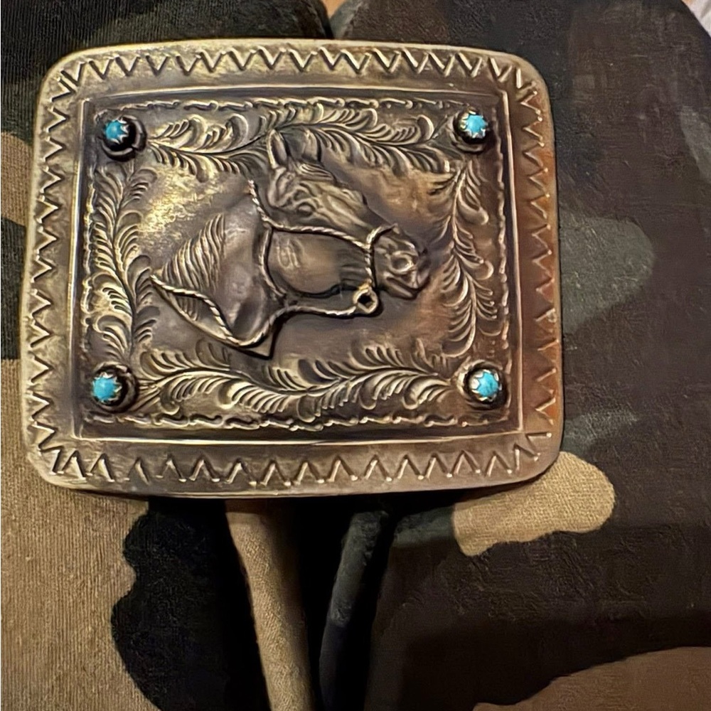 Rodeo Quincy Virgil Horse Belt Buckle with Turquoise Details